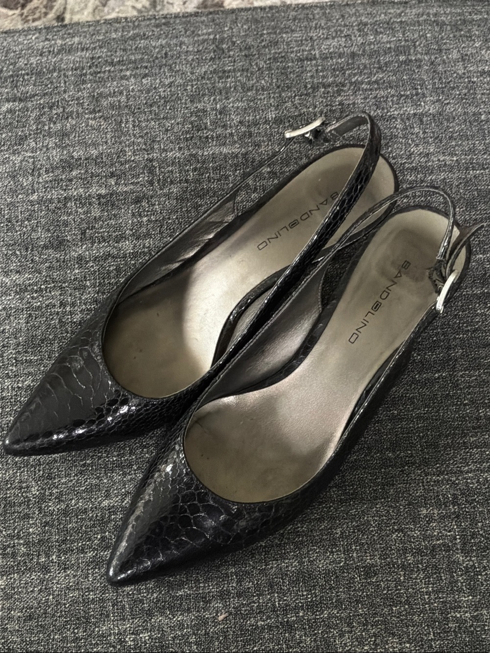 Bandolino Black Faux-Snake Pointed Slingback Pumps